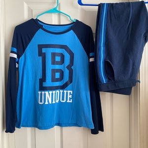 Lands’ End Girl’s PLUS 14 Joggers Set Long Sleeve Tshirt BLUE